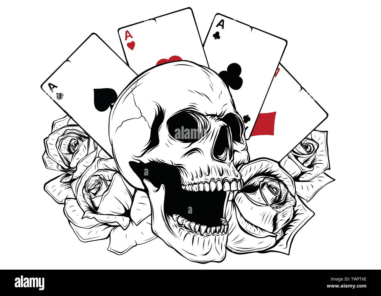 Femme Moto illustration crâne avec des cartes à jouer poker Illustration de Vecteur