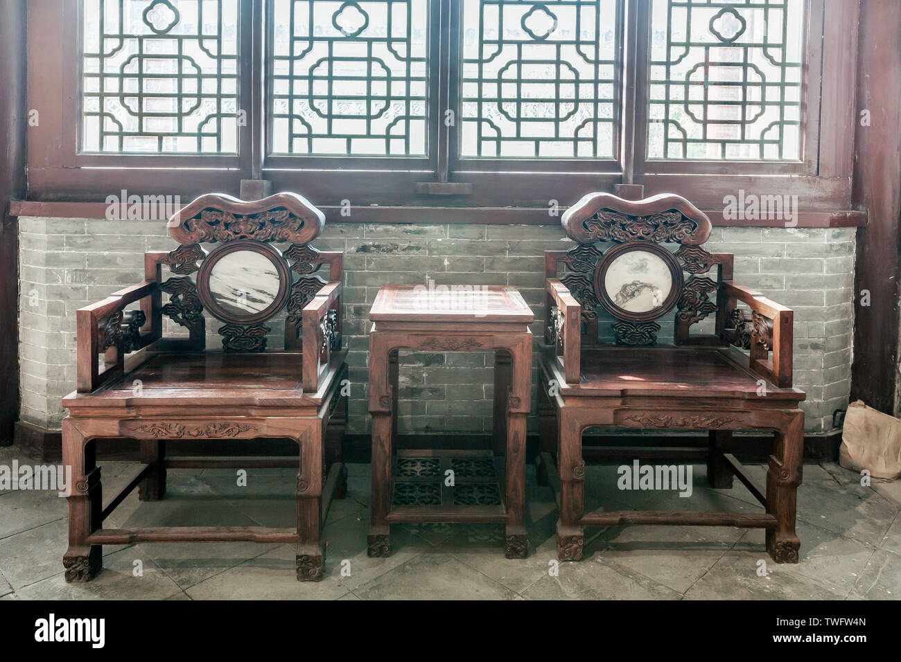 Siège de style chinois dans l'ancienne résidence du Zhengtian Banque D'Images