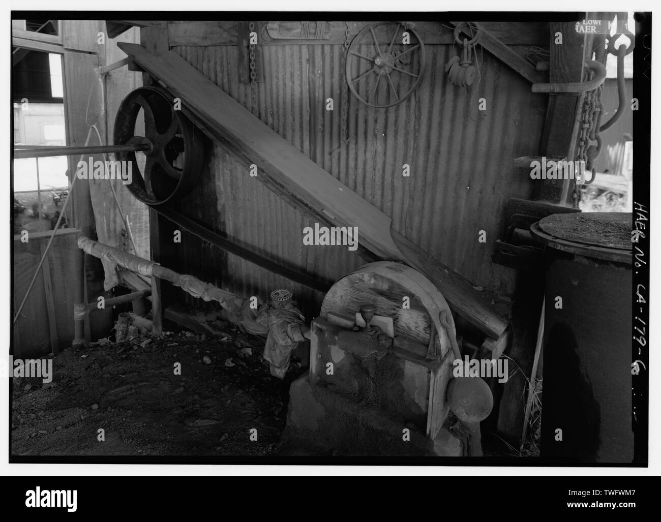 Moteur pompe DÉTAIL POUR CONDUIRE LA MACHINE TUMBLING. - Knight Foundry, Sutter Creek, Comté d'Amador, CA Banque D'Images