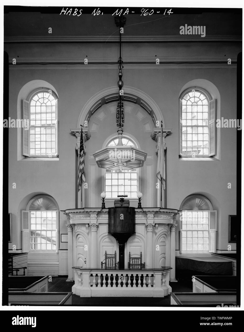 Chaire, vue axiale - Vieille église du Sud, Washington et rues de lait, Boston, comté de Suffolk, MA Banque D'Images