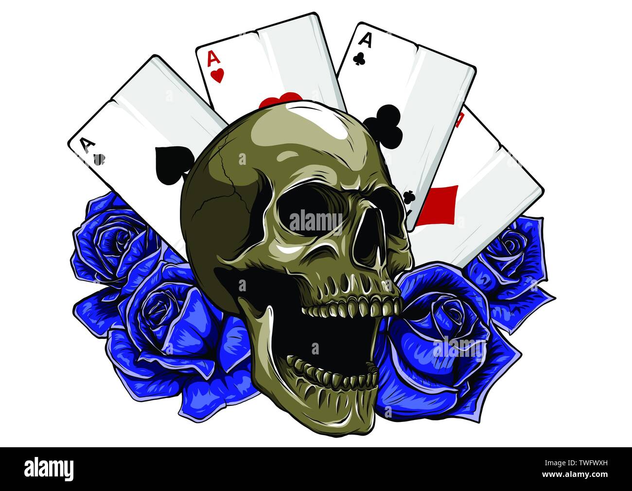 Le crâne avec des cartes à jouer. Série d'illustrations vectorielles. Illustration de Vecteur