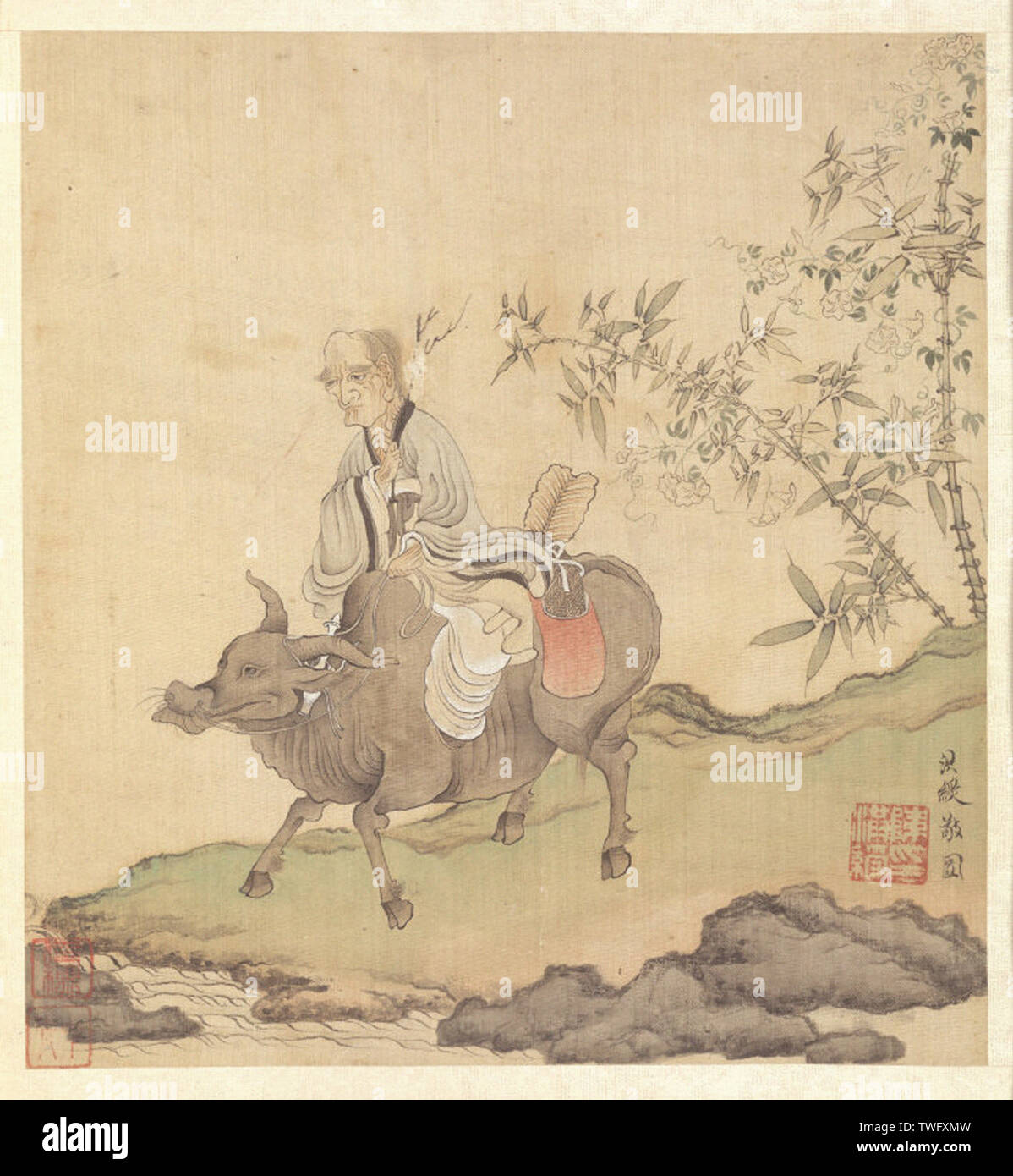 Hongshou - Lao Tseu équitation un boeuf Banque D'Images