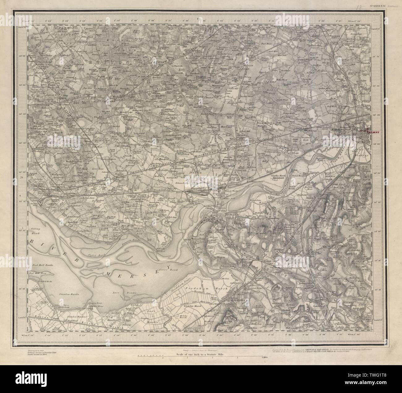 Runcorn Warrington Widnes Frodsham Prescot Mersey Ordnance Survey # 80NW 1884 map Banque D'Images