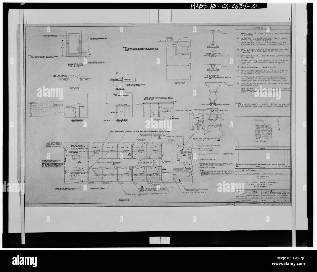 Post Office, Presidio de San Francisco, Letterman hôpital militaire. Clinique de cardiologie EKG, Bâtiment 1049. Décembre 1955. 1049 Bâtiment. - Presidio de San Francisco, l'Hôpital général de Letterman, Bâtiment n° 12, Letterman Hospital Complex, Edie Road, San Francisco, Comté de San Francisco, CA Banque D'Images