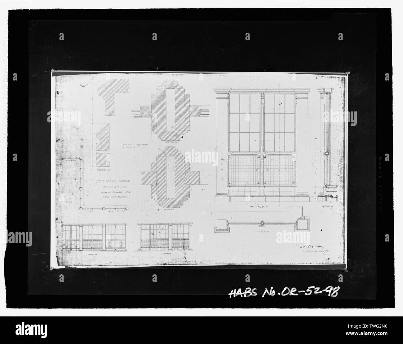 L'écran du bureau de poste, Portland, OR., travaillant le dessin no 26 (1870) - Pioneer Bureau de poste, 700 SW Sixth Avenue, Portland, comté de Multnomah, ou Banque D'Images