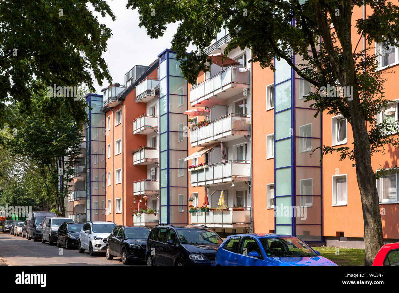 Le logement Stegerwald estate dans le secteur Muelheim, de protection du climat housing estate, Cologne, Allemagne. die im Stadtteil Stegerwaldsiedlung Muel Banque D'Images