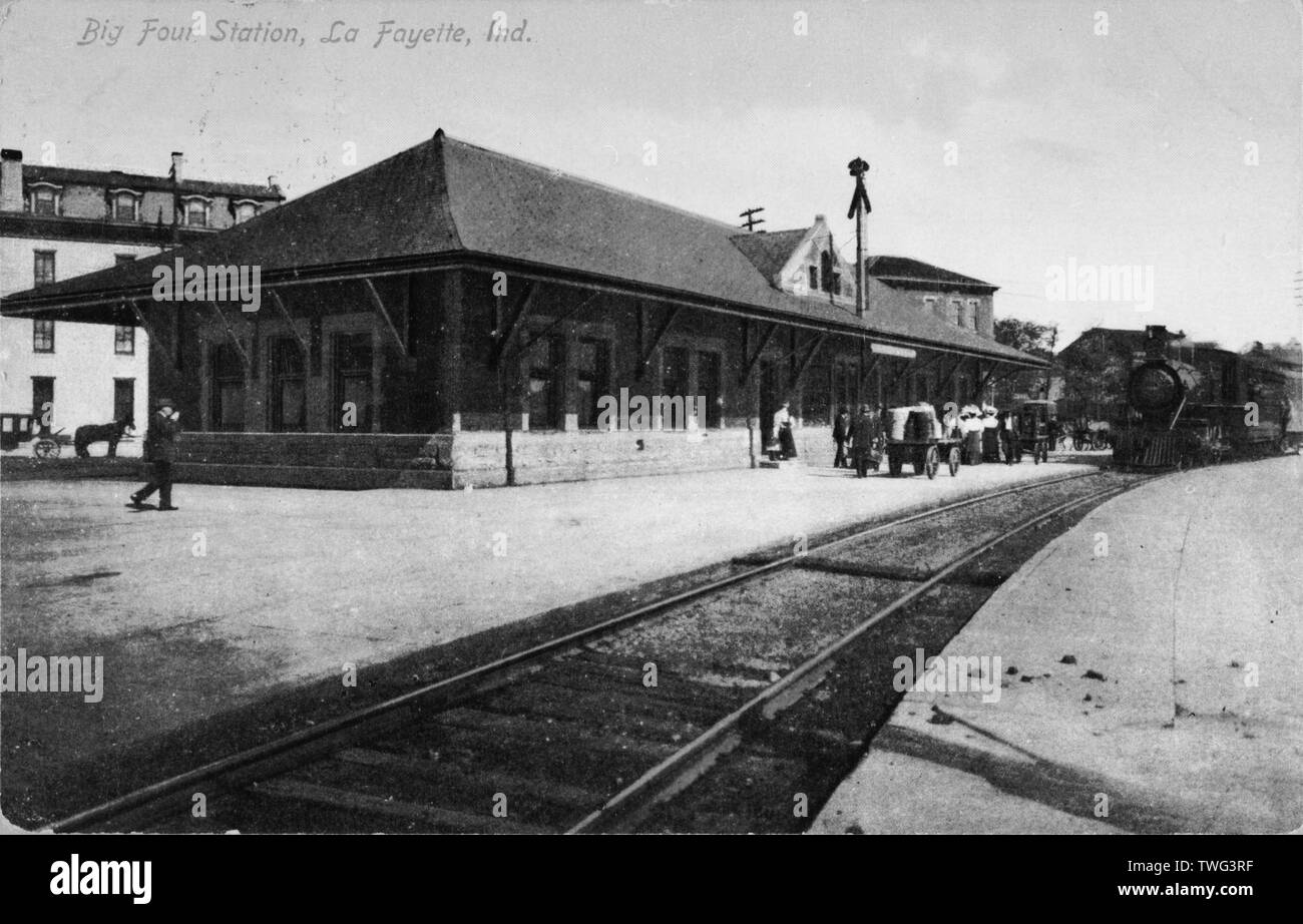 Imprimer à partir d'une copie de carte postale de négatif ca. 1910. (L'original à la Société historique du comté de Tippecanoe.) Voir au sud-est, côté nord-ouest. - Quatre gros Depot, 10 South Second Street, Lafayette, Tippecanoe comté, dans Banque D'Images