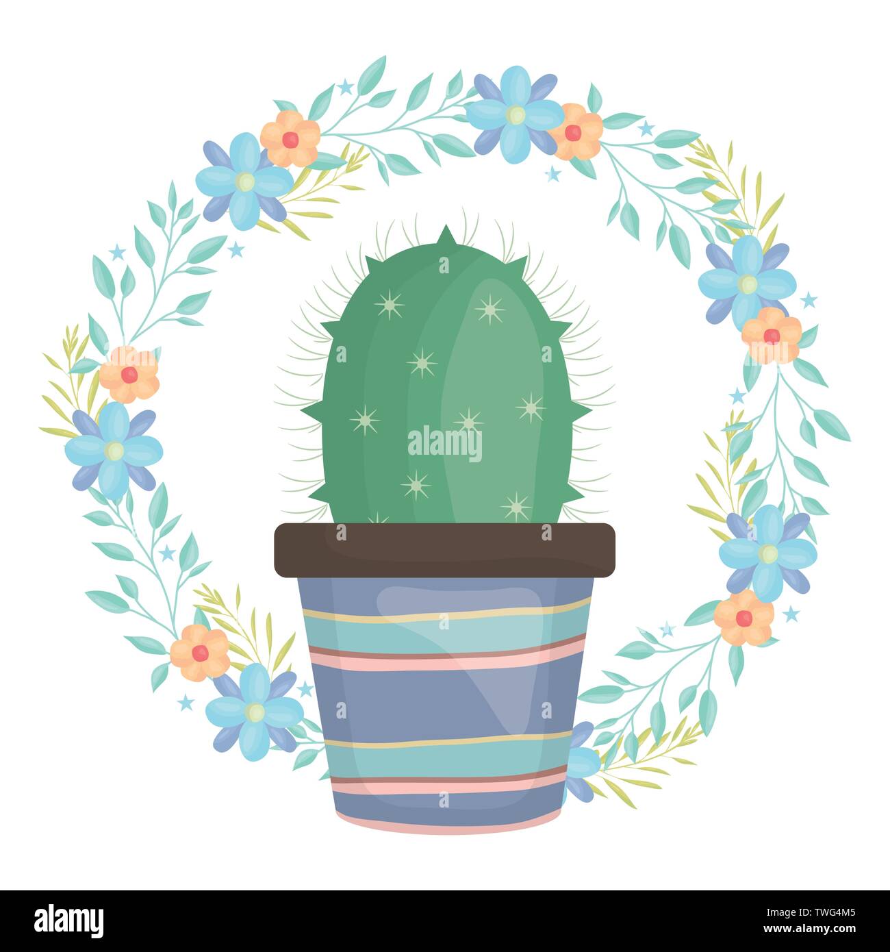 Exotic cactus en pot en céramique avec couronne floral vector illustration design Illustration de Vecteur