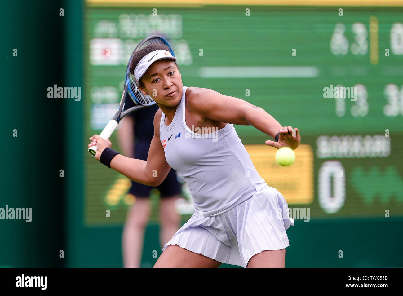 BIRMINGHAM, ANGLETERRE 17 juin Naomi de Osaka Japon en action contre Maria Sakkari de Grèce pendant la série de 32 à la Nature Valley Classic à Edgbaston, Birmingham Club Prieuré le mardi 18 juin 2019. (Crédit : Andy Whitehead | MI News) Banque D'Images