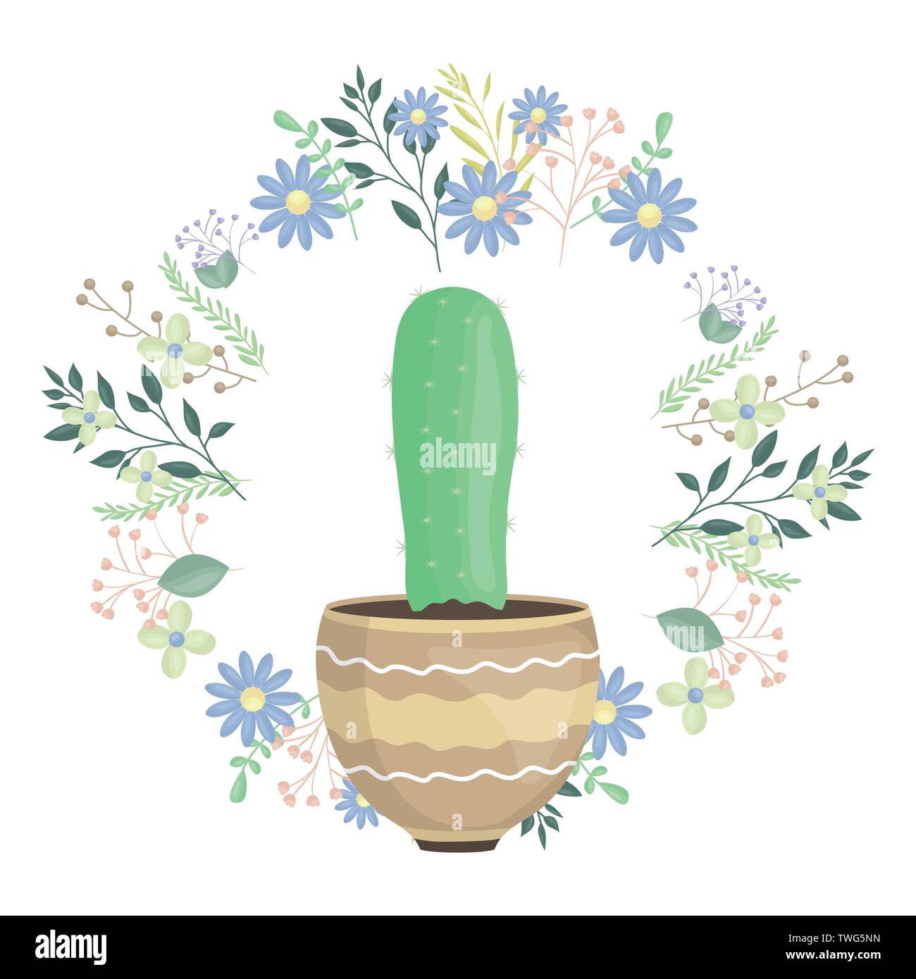 Exotic cactus en pot en céramique avec couronne floral vector illustration design Illustration de Vecteur