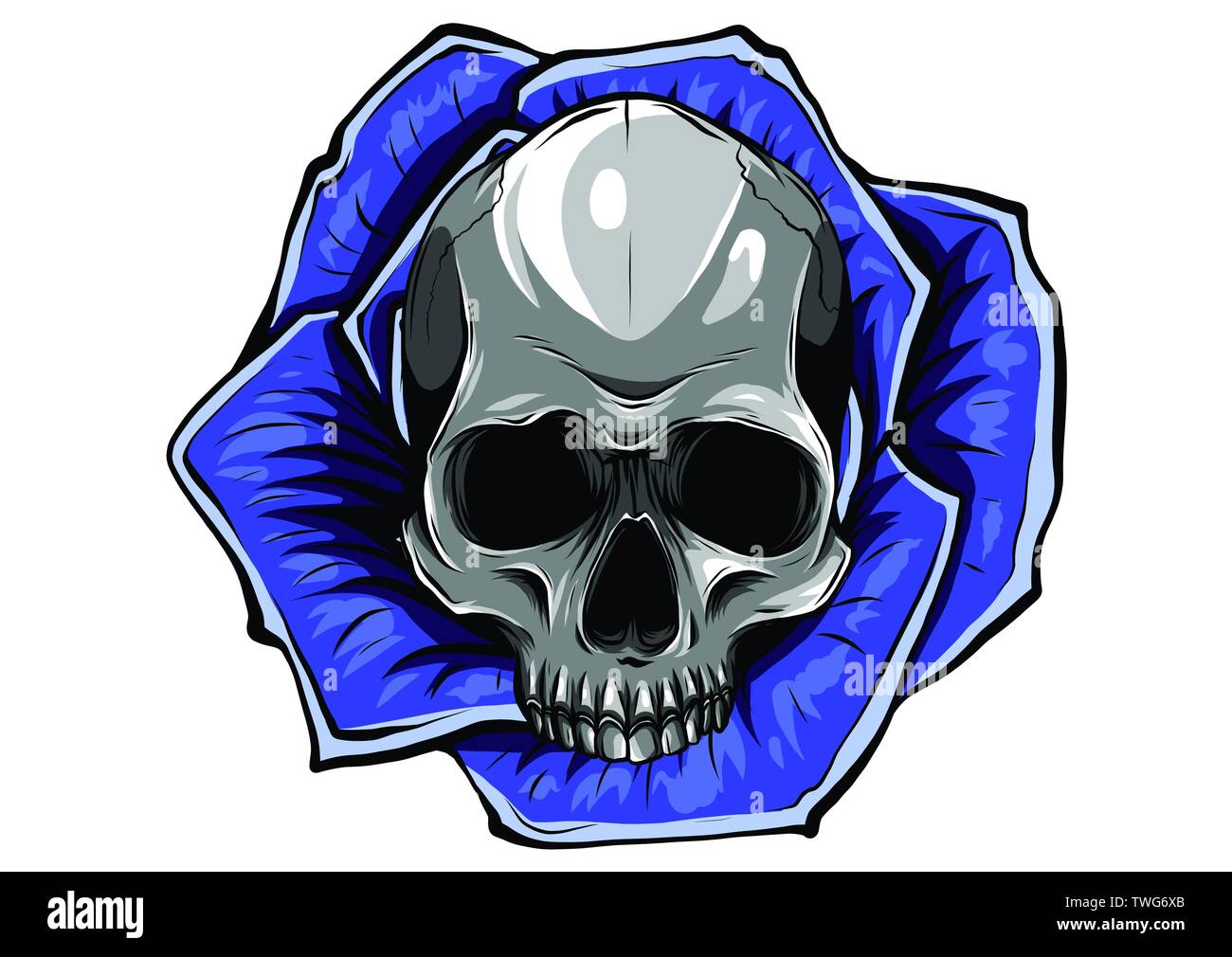 Crâne avec roses centifolia par tatouage dessin à la main.L'art du tatouage japonais très détaillées dans le style d'art de la ligne. Illustration de Vecteur