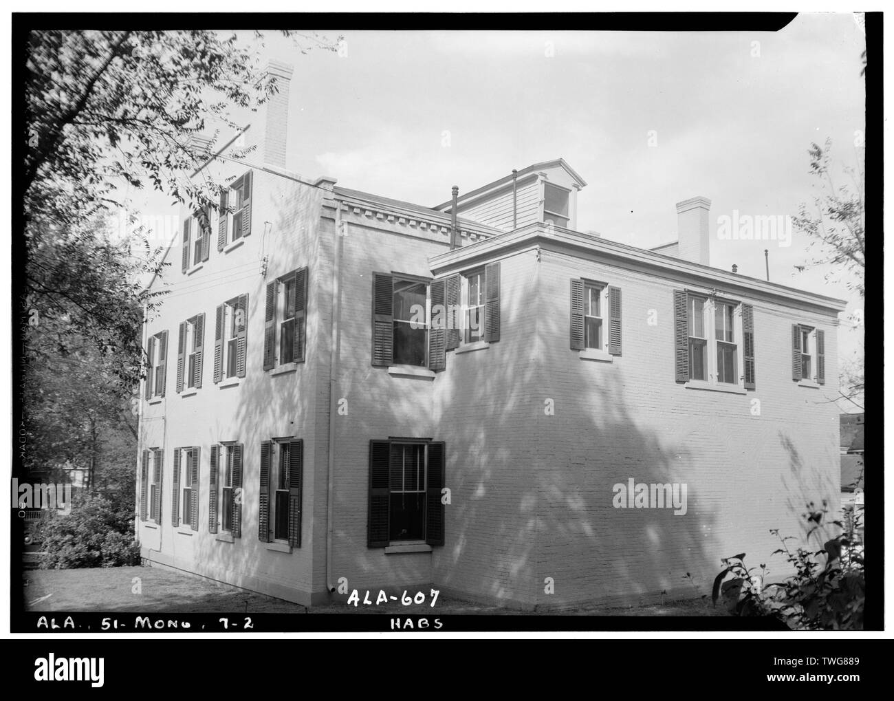 Les bâtiments historiques de l'enquête américaine O. N. Manning, photographe, le 26 octobre 1935, à l'arrière (EST) et l'extrémité sud-Gilmer-Shorter - Lomax House, 235, rue Court Sud, Montgomery, comté de Montgomery, AL Banque D'Images