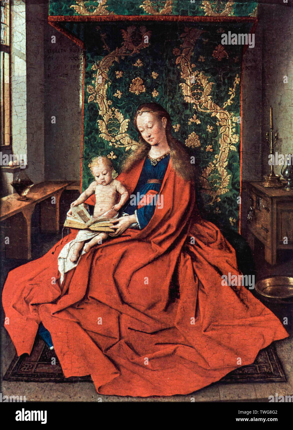 Jan van Eyck, la Vierge avec l'enfant, lecture, peinture, 1433-1435 Banque D'Images Jan van Eyck, la Vierge avec l'enfant, lecture, peinture, 1433-1435 Banque D'Images
