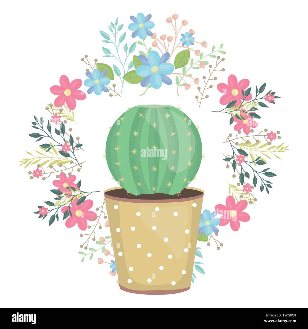 Exotic cactus en pot en céramique avec couronne floral vector illustration design Illustration de Vecteur