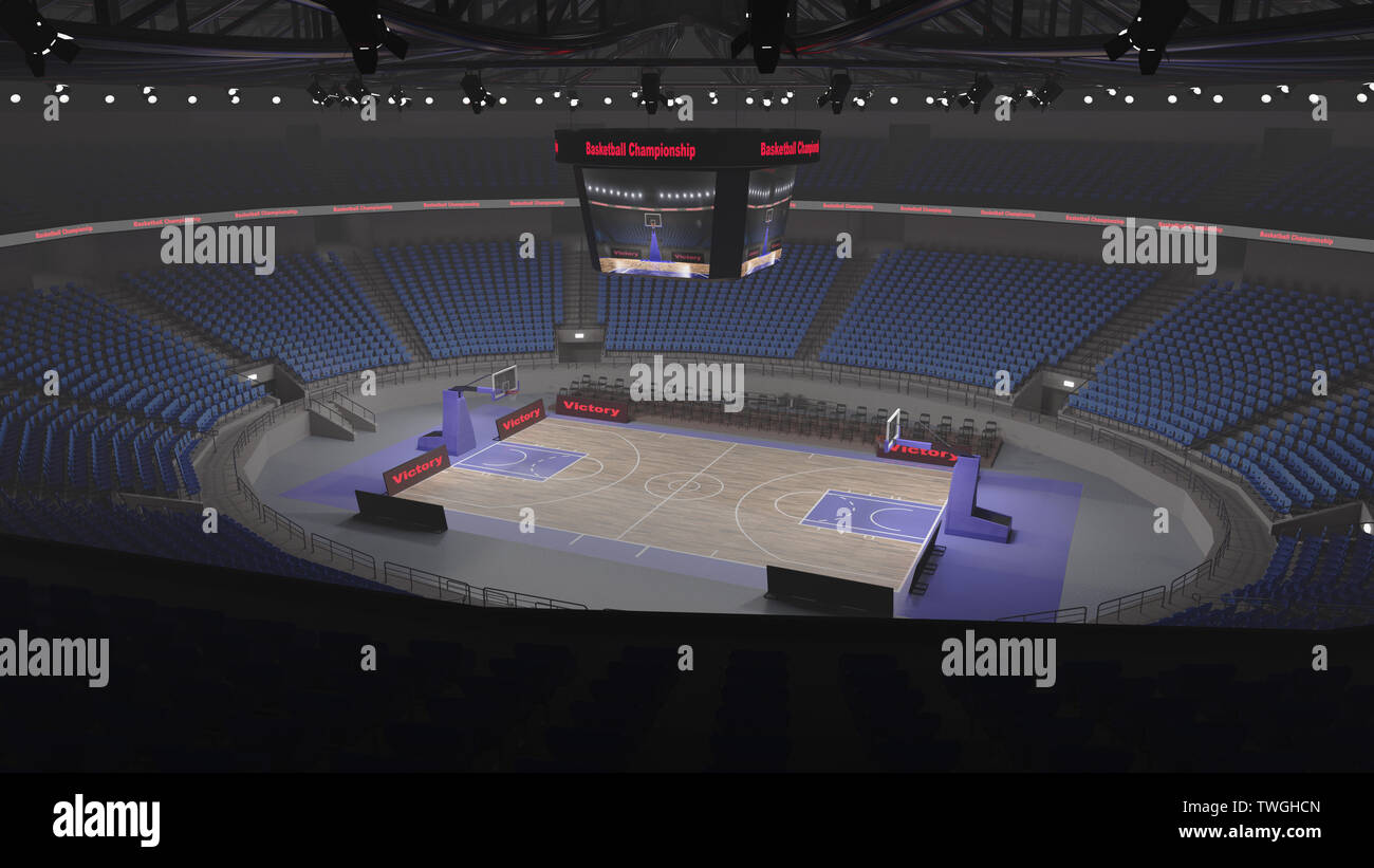 Général vue latérale du terrain de basket-ball avec des cerceaux de rendu 3D (illustration) Banque D'Images