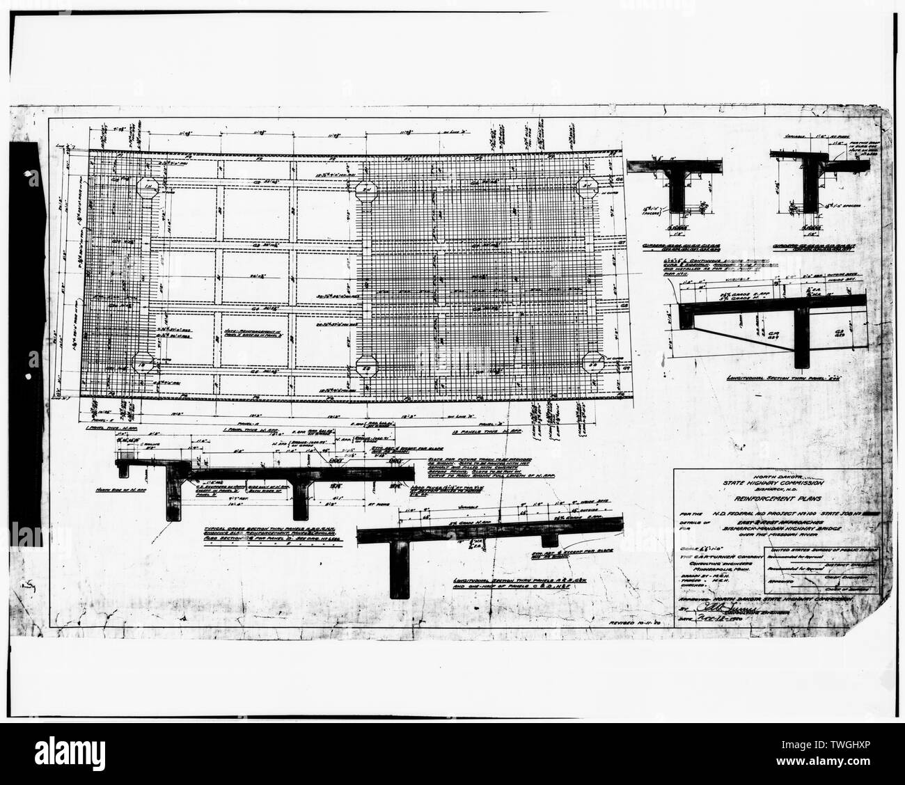 Les PLANS DE RENFORT POUR L'EST ET L'OUEST Le 18 novembre, 1920 Approches ; révisé le 11 octobre 1920 - Liberty Memorial Bridge, enjambant la rivière Missouri, à J-94, Bismarck, comté de Burleigh, ND Banque D'Images