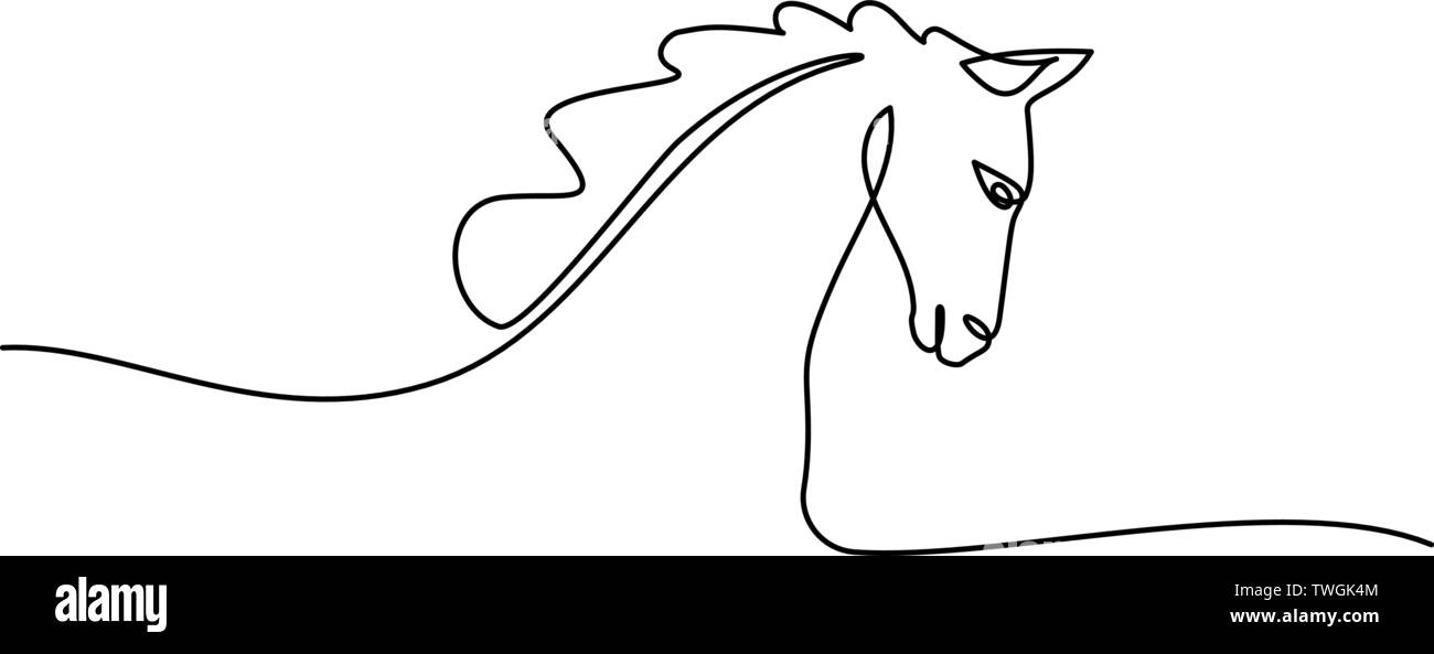Dessin d'une ligne continue. Logo tête de cheval. Vector illustration noir et blanc. Concept de logo, bannière, carte, affiche, flyer Illustration de Vecteur
