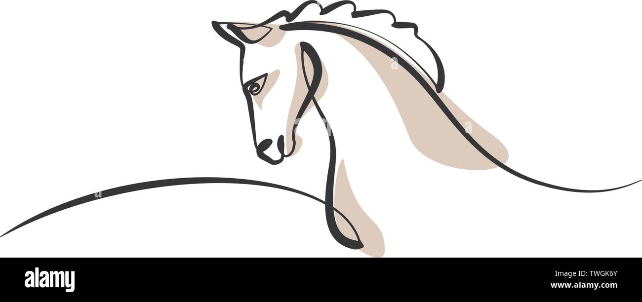 Dessin d'une ligne continue. Logo tête de cheval. Vector illustration noir et blanc. Concept de logo, bannière, carte, affiche, flyer Illustration de Vecteur