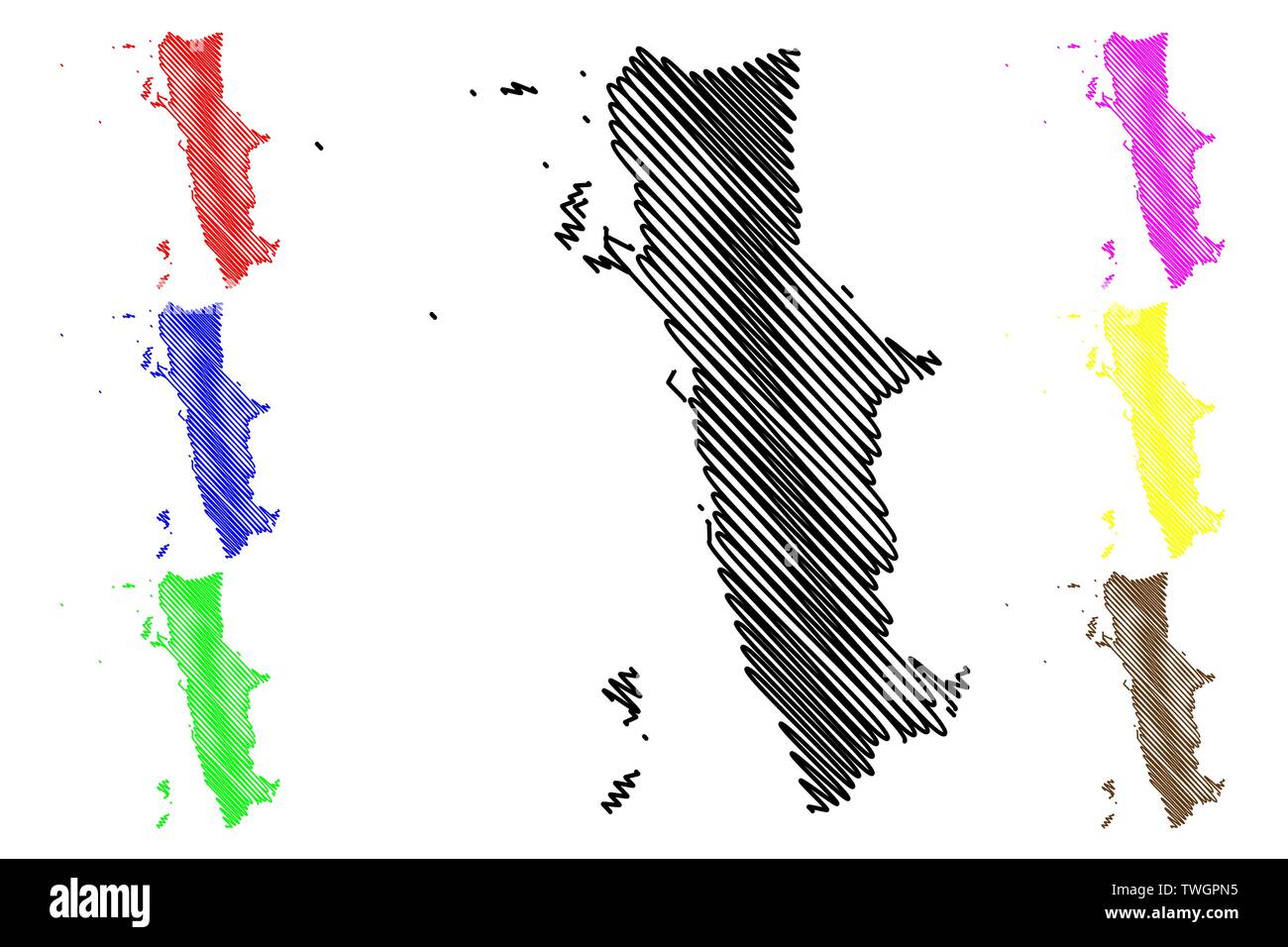 Le Gouvernorat d'Al Hudaydah (gouvernorats de Yémen, République du Yémen) map vector illustration gribouillage, croquis Côte Ouest site Illustration de Vecteur