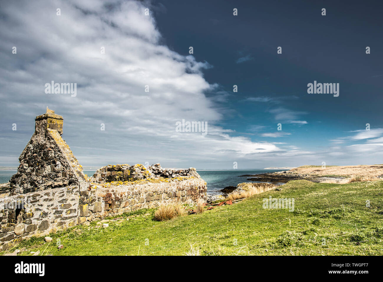 Ruiné croft house sur les rives du Loch Gruinart, presqu'Killinallan, Islay, Ecosse Banque D'Images