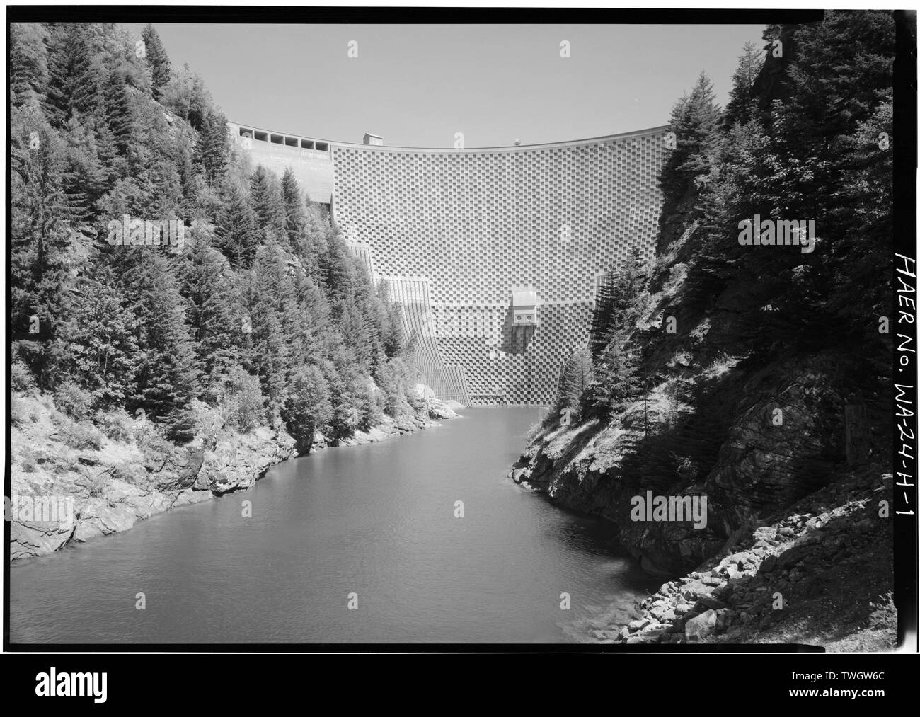 Barrage Ross, 1987. - Le développement de l'énergie de la Skagit, barrage Ross, 11,0 milles en amont de la rivière Skagit, à Newhalem Newhalem, comté de Whatcom, WA Banque D'Images