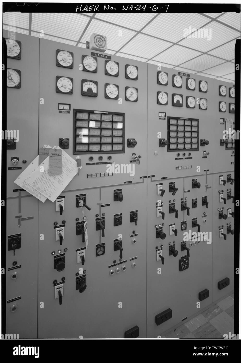 La CENTRALE DE ROSS- DÉTAIL DU PANNEAU DE COMMANDE POUR L'unité 43, 1989. - Le développement de l'énergie de la Skagit, Ross, centrale électrique sur la rivière Skagit, 10,7 milles en amont de Newhalem Newhalem,, comté de Whatcom, WA Banque D'Images