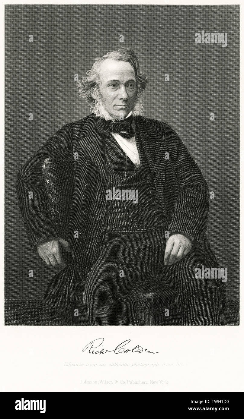 Richard Cobden (1804-65), fabricant anglais et homme d'État libéral, Three-Quarter Length Portrait assis, gravure sur acier, Musée du Portrait d'éminents hommes et femmes de l'Europe et l'Amérique par Evert A. Duyckinck, publié par Henry J. Johnson, Johnson, Wilson & Company, New York, 1873 Banque D'Images