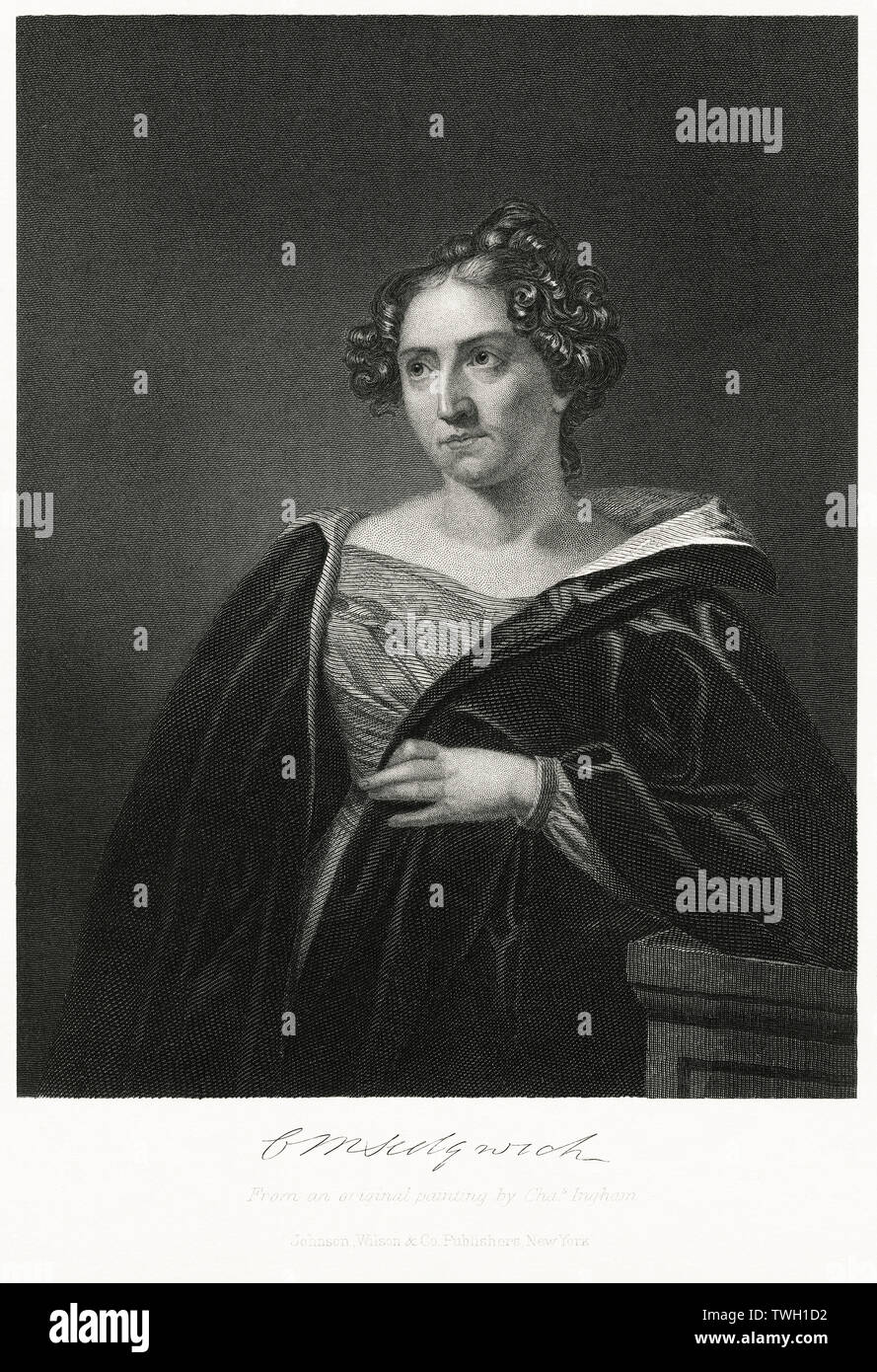 Catharine Sedgewick (1789-1867), romancier américain, gravure sur acier, Musée du Portrait d'éminents hommes et femmes de l'Europe et l'Amérique par Evert A. Duyckinck, publié par Henry J. Johnson, Johnson, Wilson & Company, New York, 1873 Banque D'Images