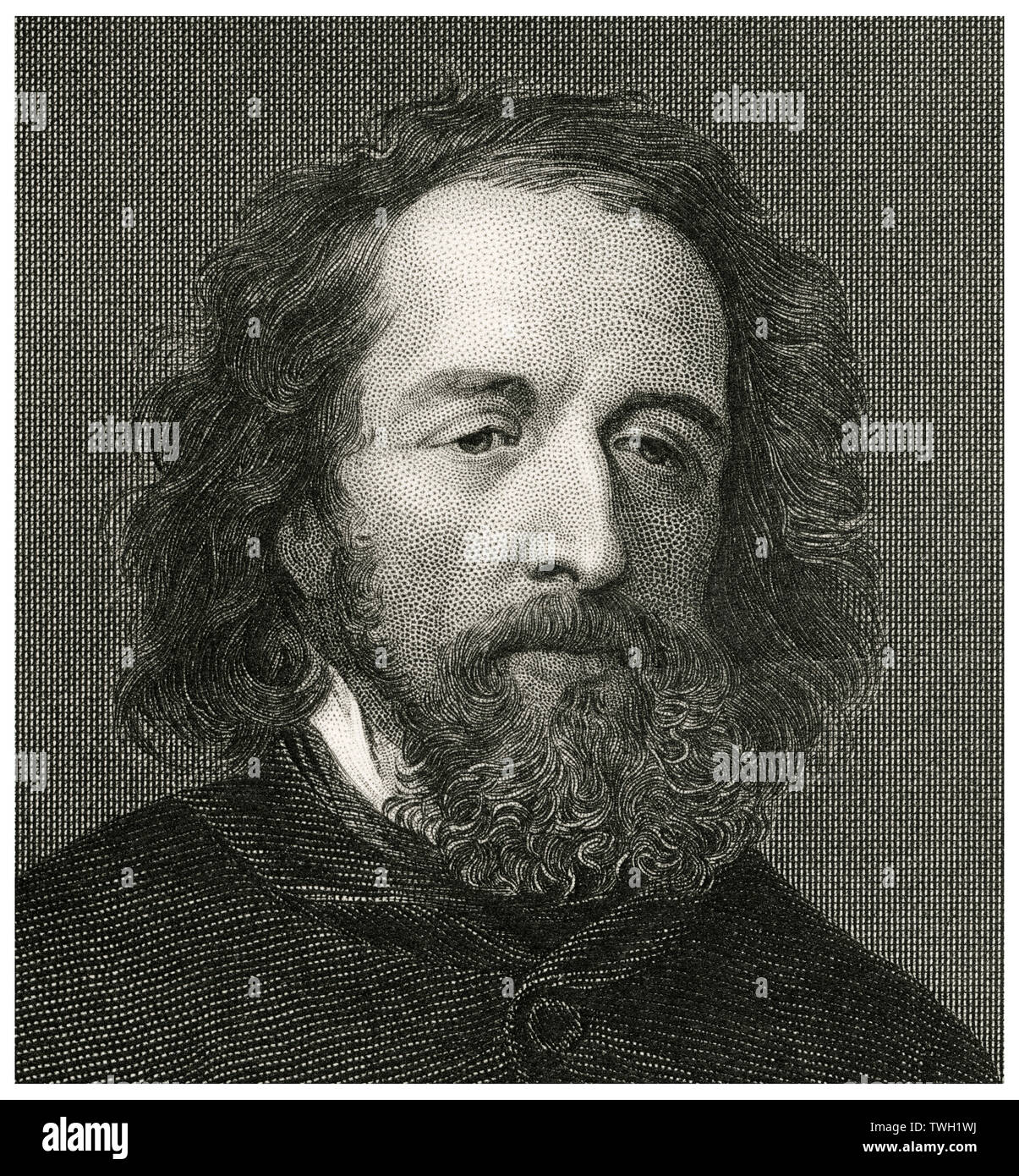 Alfred, lord Tennyson (1809-92), poète anglais, tête et épaules Portrait, gravure sur acier, Musée du Portrait d'éminents hommes et femmes de l'Europe et l'Amérique par Evert A. Duyckinck, publié par Henry J. Johnson, Johnson, Wilson & Company, New York, 1873 Banque D'Images