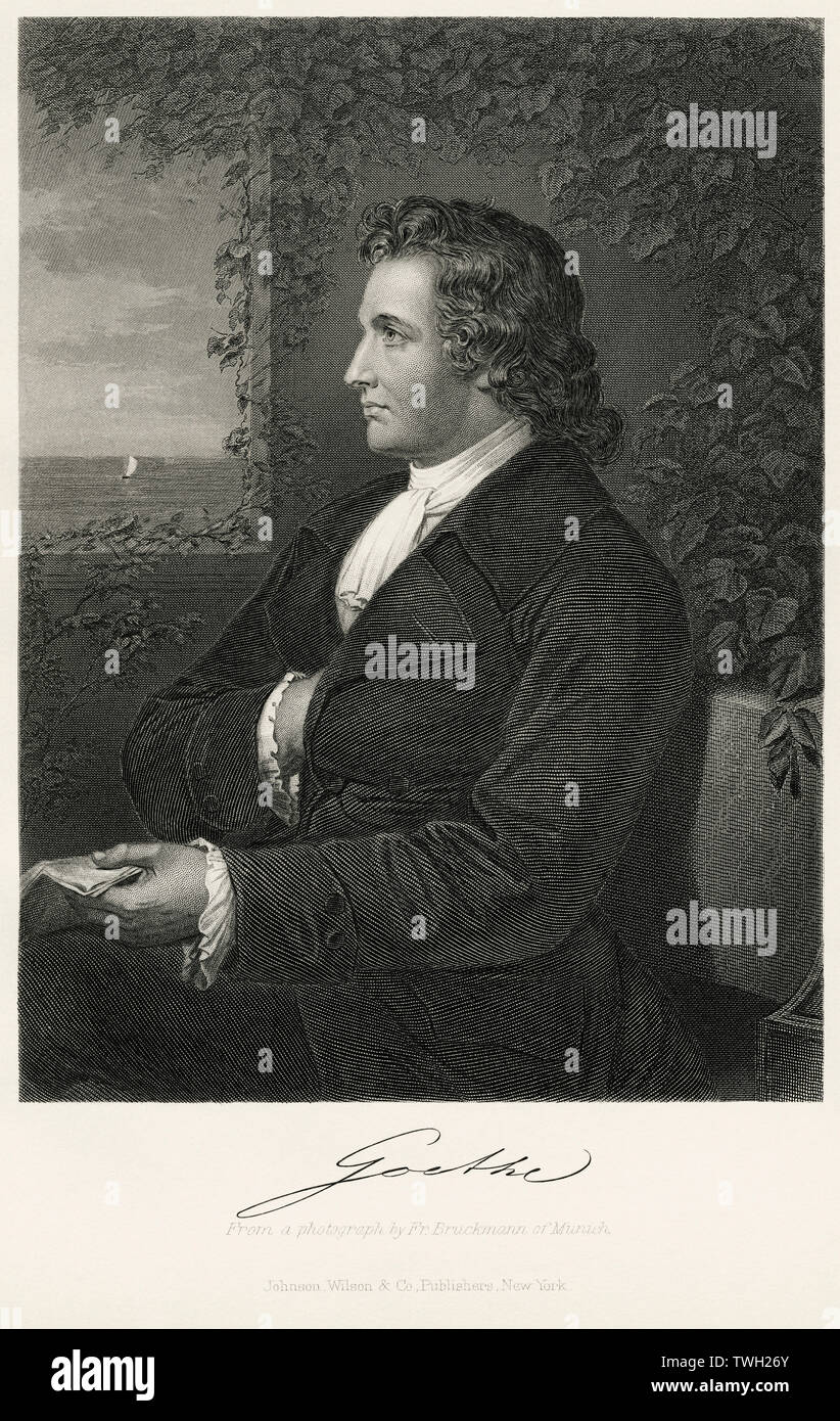 Johann Wolfgang von Goethe (1749-1832), écrivain et homme d'État, Assis Portrait, gravure sur acier, Musée du Portrait d'éminents hommes et femmes de l'Europe et l'Amérique par Evert A. Duyckinck, publié par Henry J. Johnson, Johnson, Wilson & Company, New York, 1873 Banque D'Images