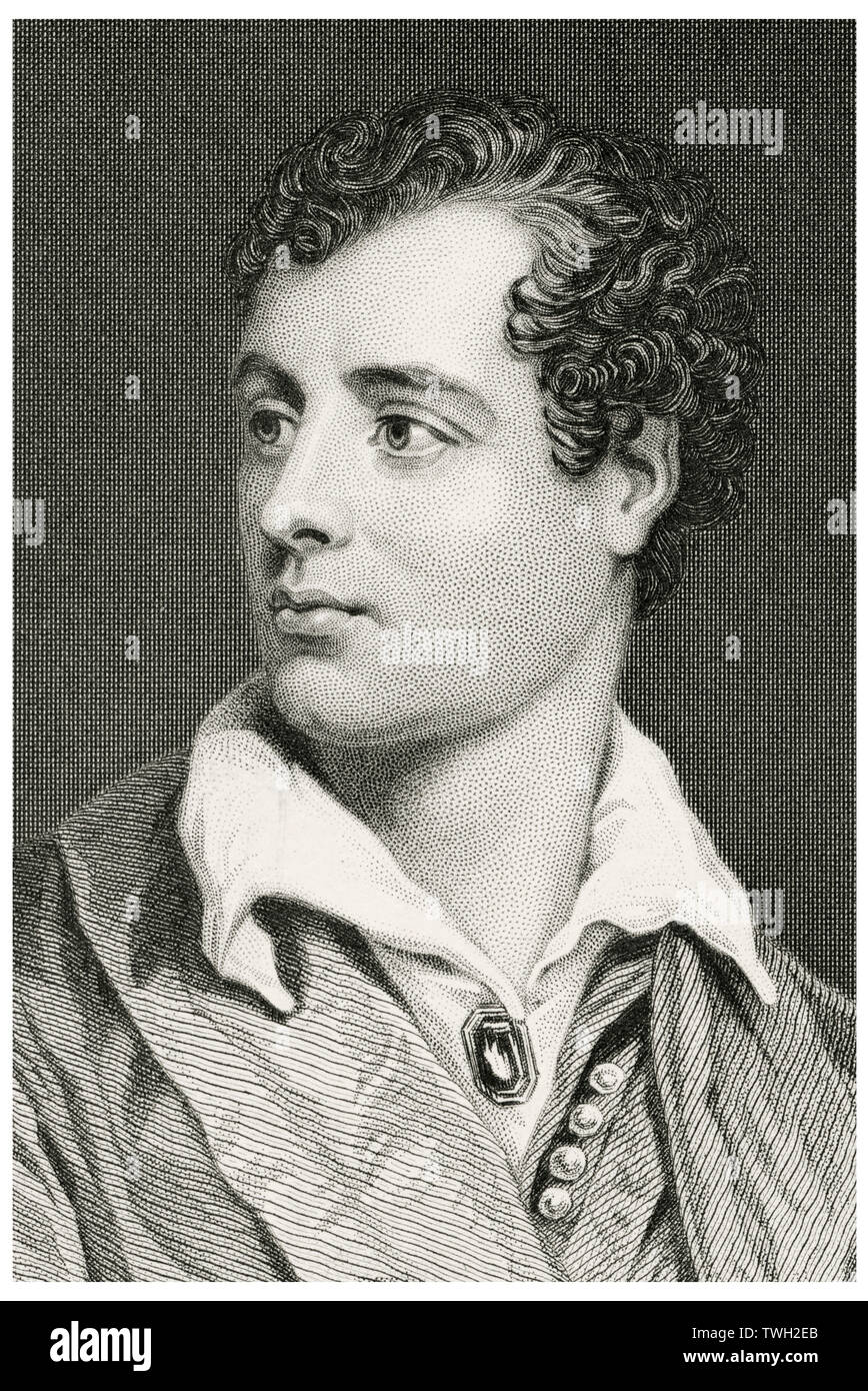 George Gordon Byron (1788-1824), Lord Byron, poète anglais, tête et épaules Portrait, gravure sur acier, Musée du Portrait d'éminents hommes et femmes de l'Europe et l'Amérique par Evert A. Duyckinck, publié par Henry J. Johnson, Johnson, Wilson & Company, New York, 1873 Banque D'Images