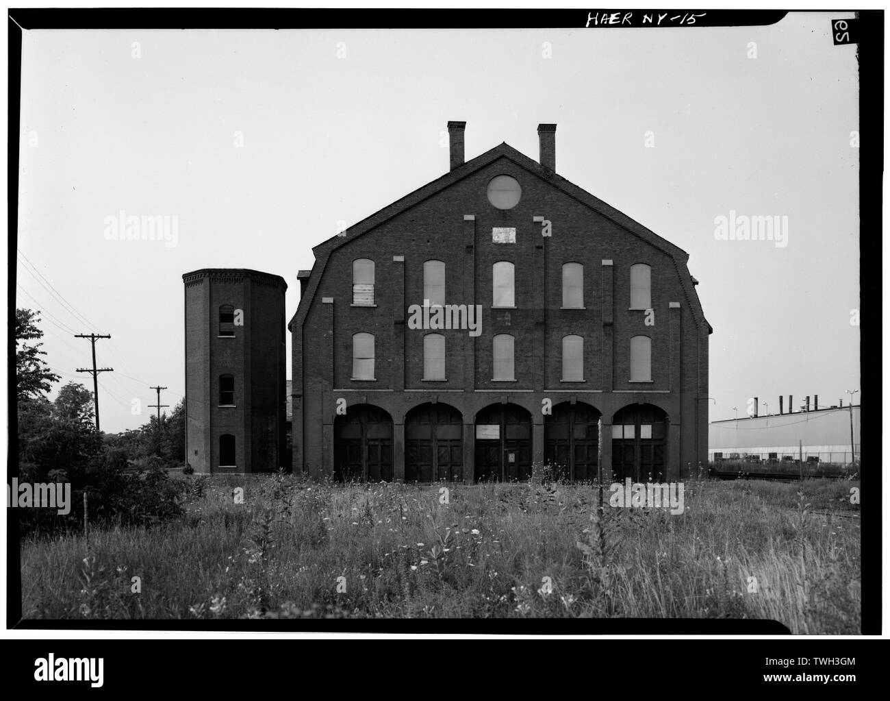 - Rensselaer et Saratoga Railroad, l'Île Verte, l'Avenue et des boutiques Tibbitts Delaware and Hudson Railroad Tracks, Green Island, comté d'Albany, NY Banque D'Images