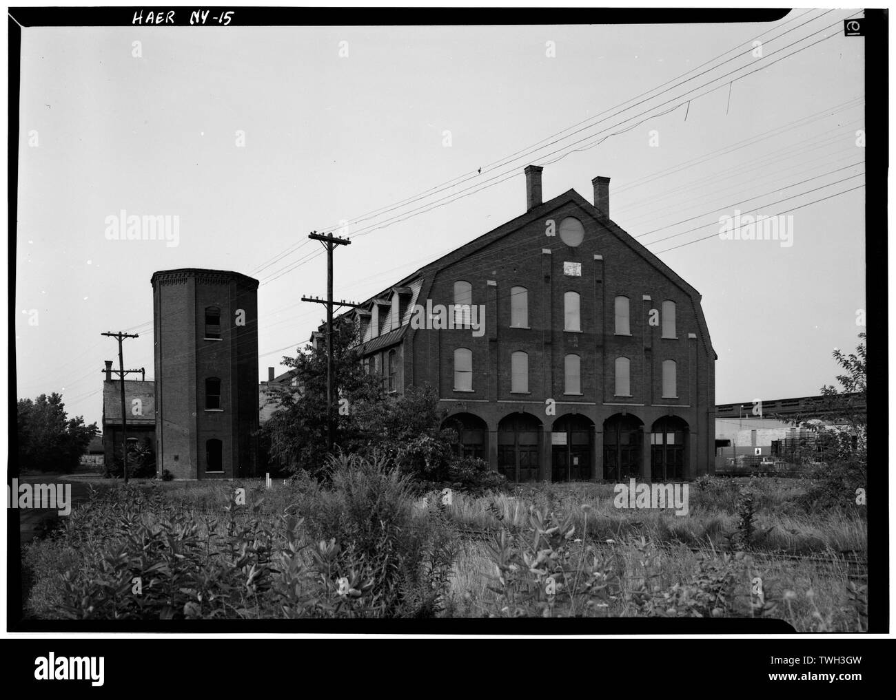 - Rensselaer et Saratoga Railroad, l'Île Verte, l'Avenue et des boutiques Tibbitts Delaware and Hudson Railroad Tracks, Green Island, comté d'Albany, NY Banque D'Images