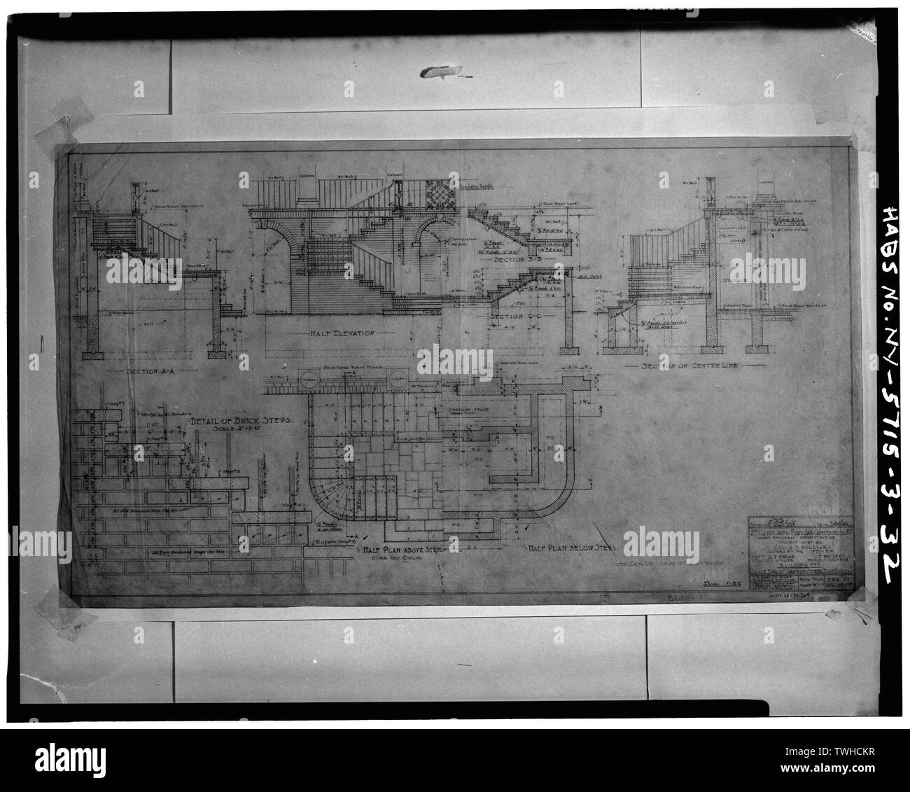 D'ENCOMBREMENT DES ÉTAPES, le jardin à l'Est de l'élévation (PHOTOCOPIE DE DESSIN) - Governors Island, maison du commandant, le port de New York, près de Barry Nolan Park Road, New York, New York County, NY Banque D'Images