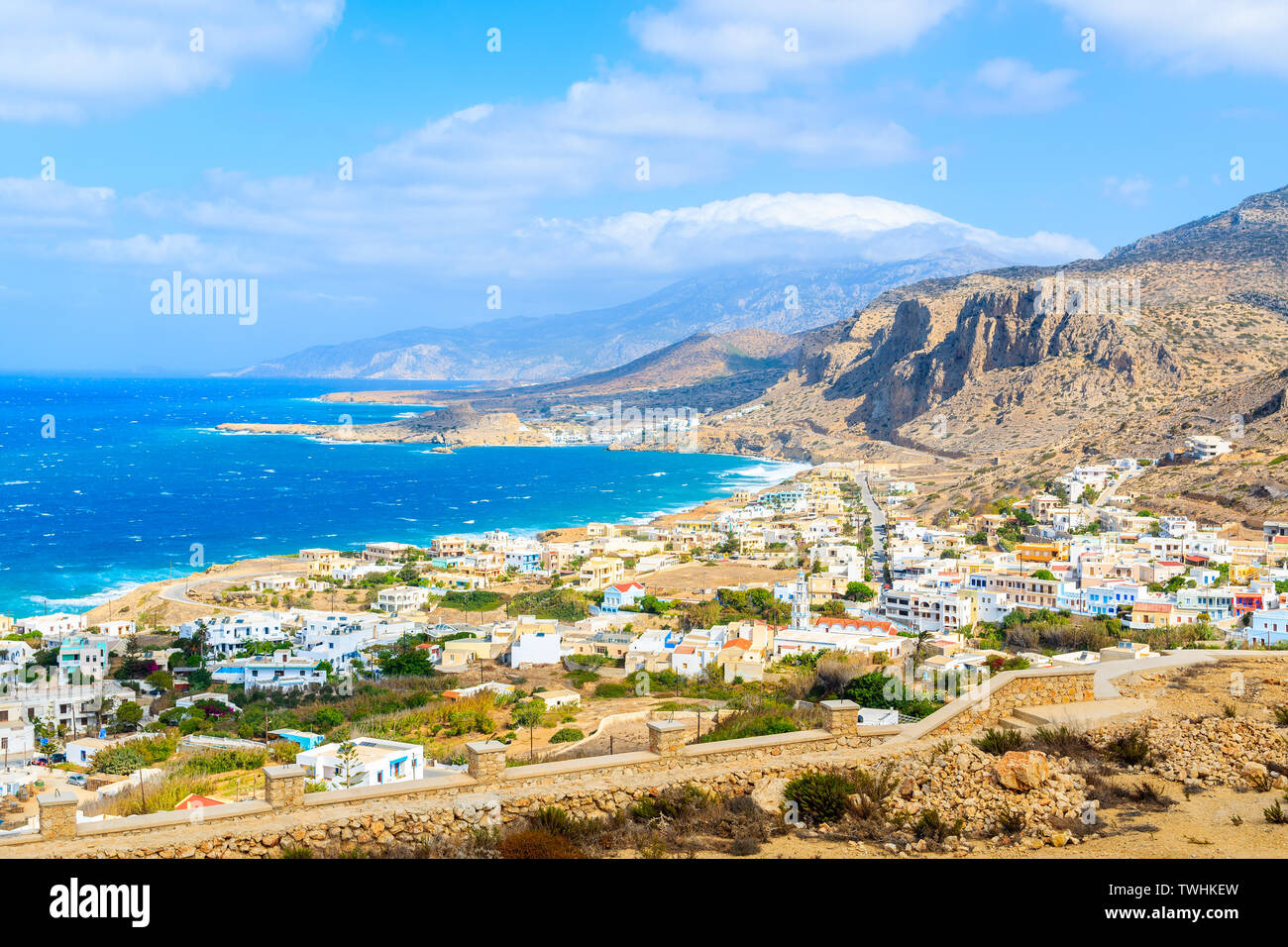 Vue magnifique sur la mer de la côte et près de la plage de Lefkos, l'île de Karpathos, Grèce Banque D'Images