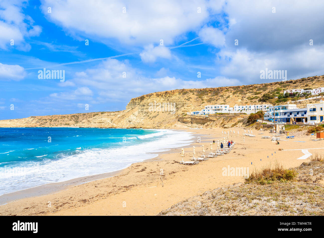 Vue de la plage de Lefkos et vagues de la mer, l'île de Karpathos, Grèce Banque D'Images