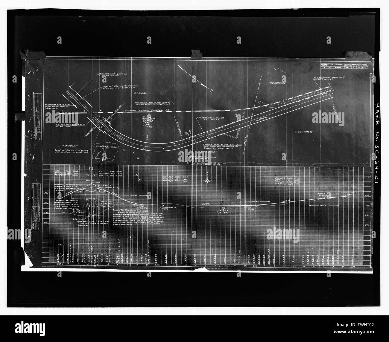 Fiche technique no 16 (PLAN ET ÉLÉVATIONS DE NEWBERRY-KINARDS ROAD) - CSX Railroad Bridge (U.S. Route 76), U.S. Route 76 enjambant la CSX Railroad, Jalapa, Newberry County, SC, Caroline du Sud ; Ministère de l'autoroute de l'état entreprise de construction Cherokee en Caroline du Sud ; Ministère des Transports ; Pennell, J Roy ; Moorefield, Charles H ; Anderson, N S ; Barnwell, Joseph W, Jr ; Harwell, A ; McGowan, Samuel ; Sawyer, Ben M ; Gooding, W J ; C. N. et L. Railroad ; CSX Railroad ; New South Associates, entrepreneur ; Calloway, Deborah, émetteur Banque D'Images