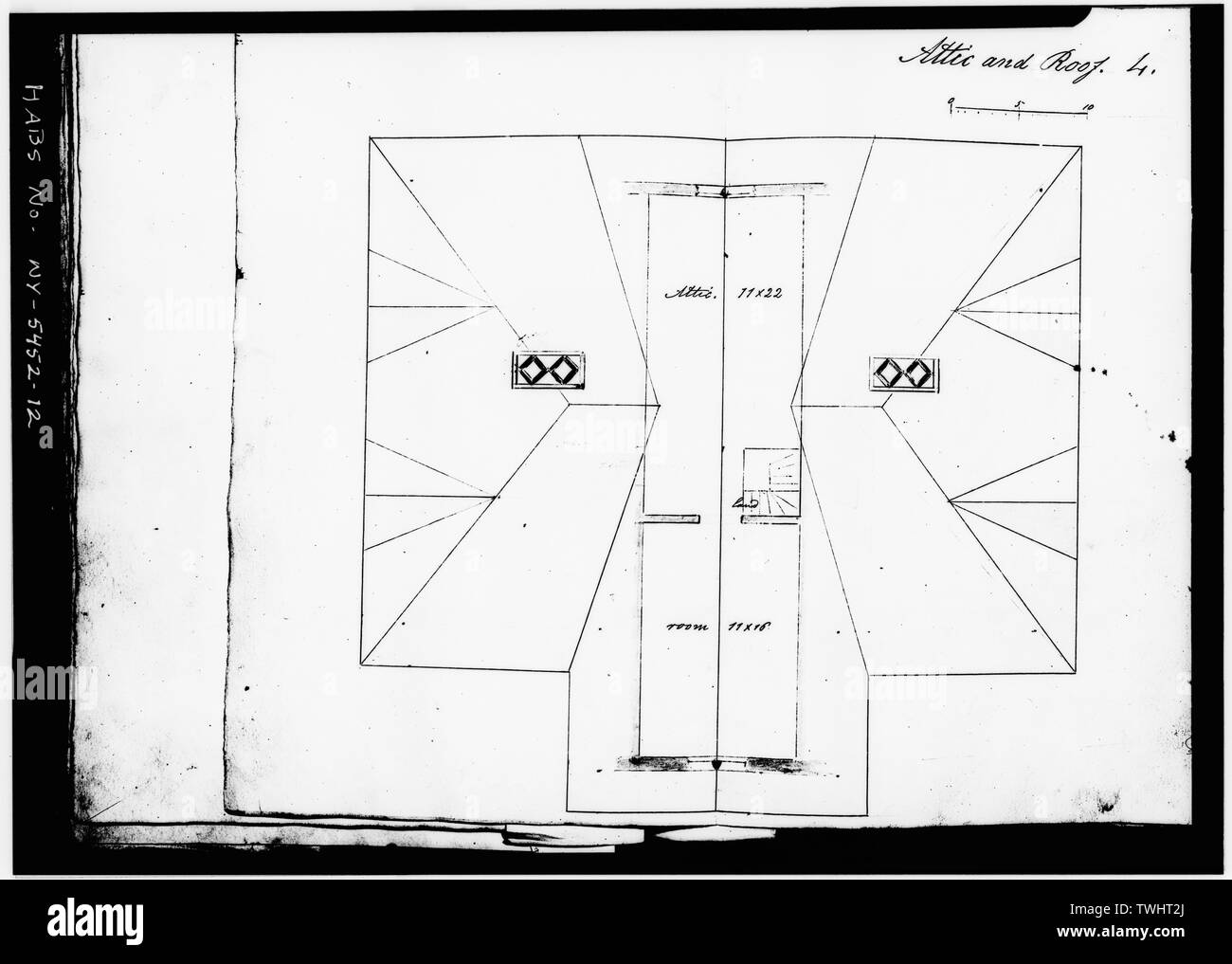 Fiche technique no 4, GRENIER ET TOIT PLAN - Reuel Smith House, West Lake Road, Skaneateles, Onondaga County, NY Banque D'Images