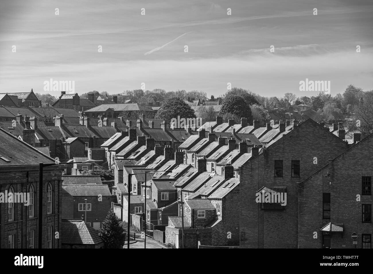 Des modèles créés par la vue de bâtiments traditionnels en arrangement diagonal à Durham, Royaume-Uni Banque D'Images