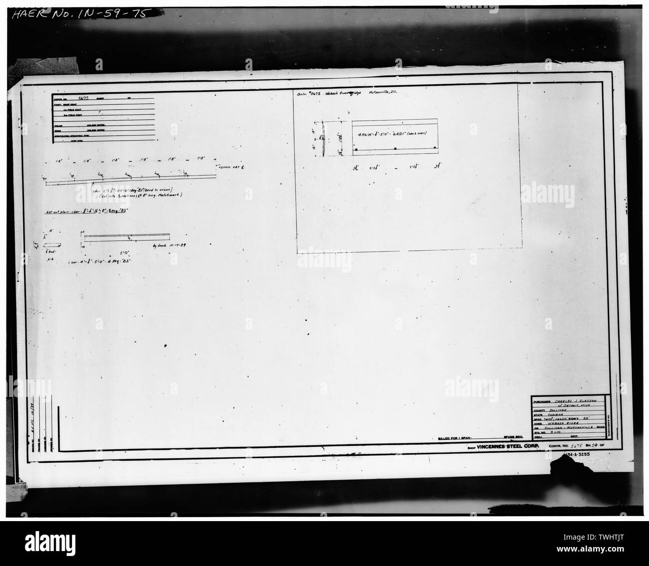 PLAN BOUTIQUE - DÉTAIL DES RENFORTS LATÉRAUX (fiche n° 24) - Hutsonville, pont enjambant la rivière Wabash sur la State Route 154, in Graysville, Sullivan County, dans ; Milbank, R V ; Robinson et Steinman ; Pont du Wisconsin et de fer ; l'entreprise Vincennes Steel Corporation ; Glasgow, Charles J Banque D'Images