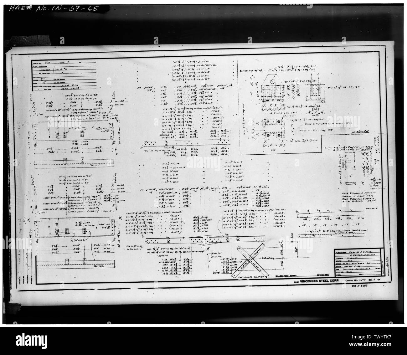 PLAN DE FABRICATION POUR L'acier de construction (fiche n° 15) - Hutsonville, pont enjambant la rivière Wabash sur la State Route 154, in Graysville, Sullivan County, dans ; Milbank, R V ; Robinson et Steinman ; Pont du Wisconsin et de fer ; l'entreprise Vincennes Steel Corporation ; Glasgow, Charles J Banque D'Images
