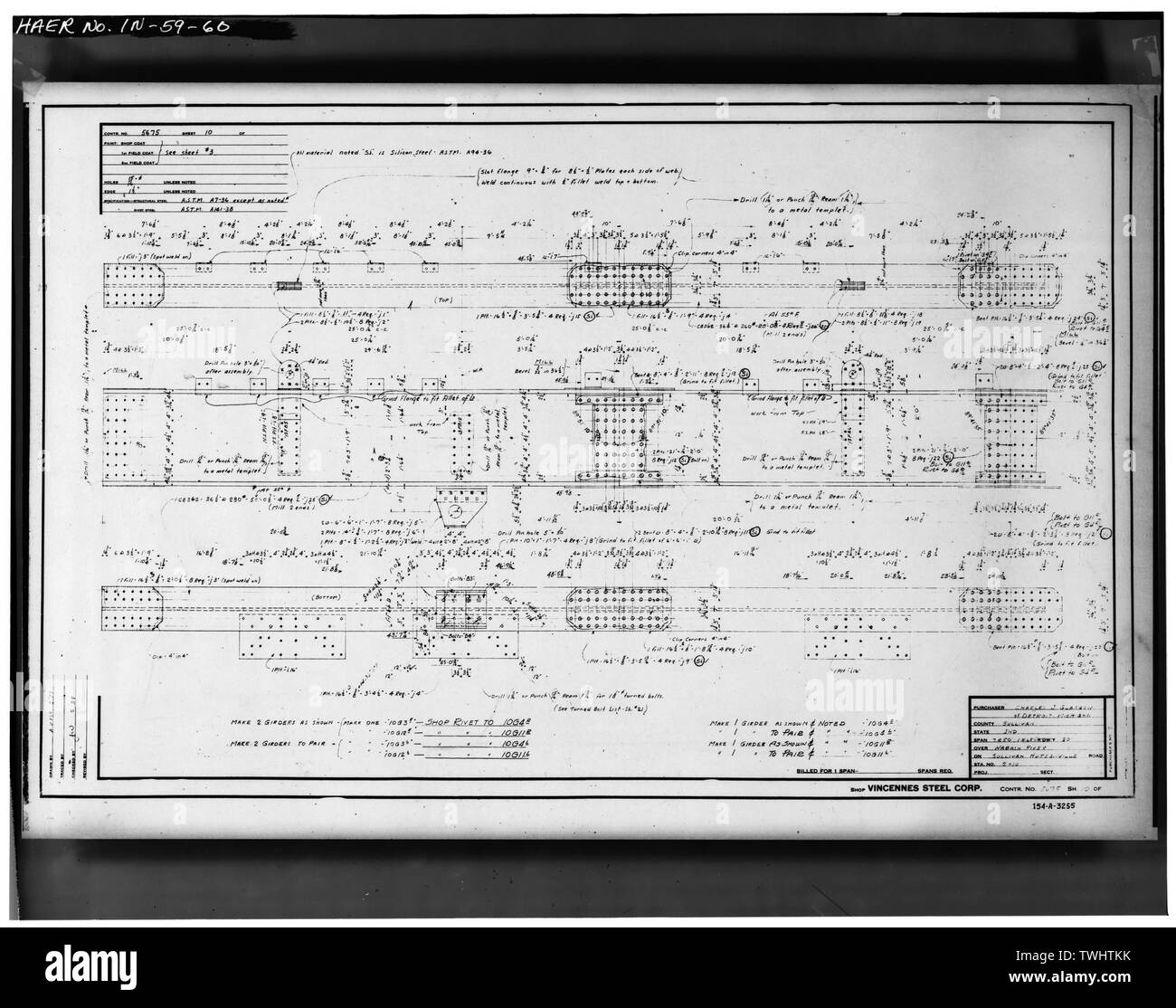 PLAN DE FABRICATION POUR L'acier de construction (fiche n° 10) - Hutsonville, pont enjambant la rivière Wabash sur la State Route 154, in Graysville, Sullivan County, dans ; Milbank, R V ; Robinson et Steinman ; Pont du Wisconsin et de fer ; l'entreprise Vincennes Steel Corporation ; Glasgow, Charles J Banque D'Images