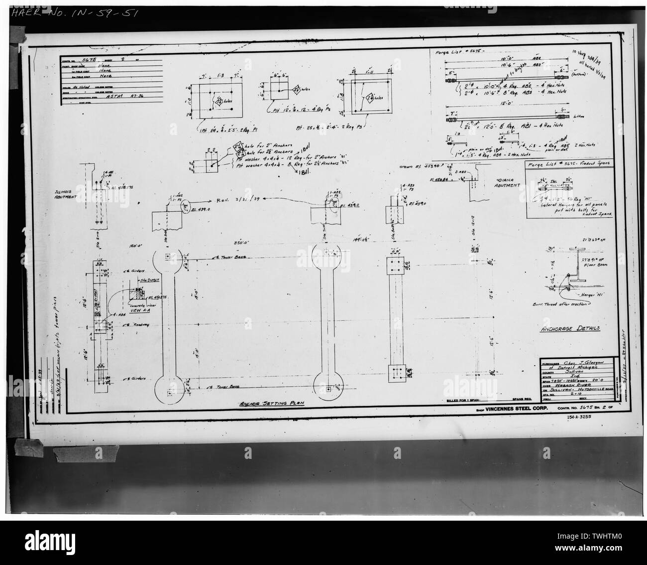 SHOP - PLAN D'ÉTUDES (fiche n° 2) - Hutsonville, pont enjambant la rivière Wabash sur la State Route 154, in Graysville, Sullivan County, dans ; Milbank, R V ; Robinson et Steinman ; Pont du Wisconsin et de fer ; l'entreprise Vincennes Steel Corporation ; Glasgow, Charles J Banque D'Images