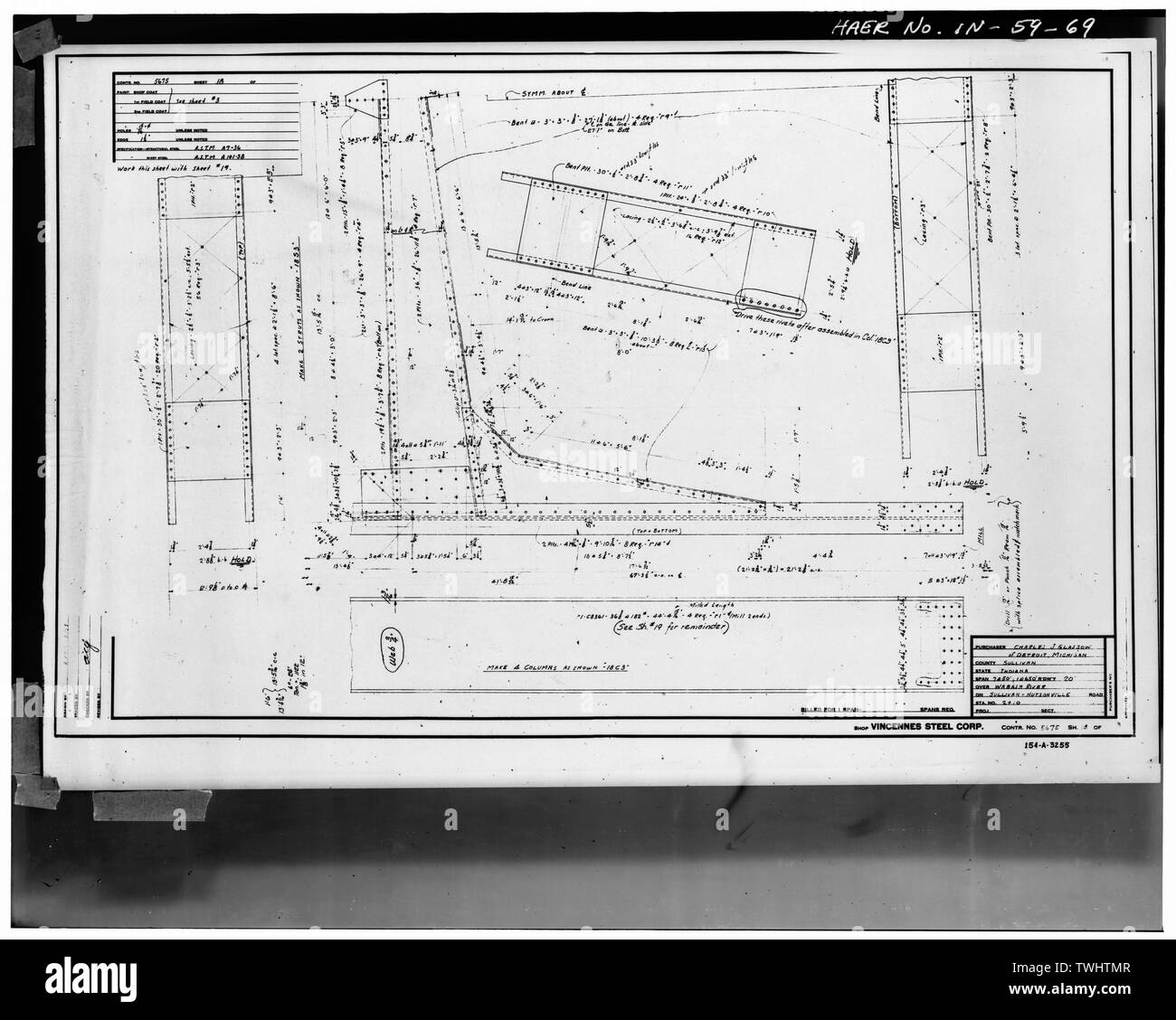 PLAN DE FABRICATION POUR L'acier de construction (fiche n° 18) - Hutsonville, pont enjambant la rivière Wabash sur la State Route 154, in Graysville, Sullivan County, dans ; Milbank, R V ; Robinson et Steinman ; Pont du Wisconsin et de fer ; l'entreprise Vincennes Steel Corporation ; Glasgow, Charles J Banque D'Images