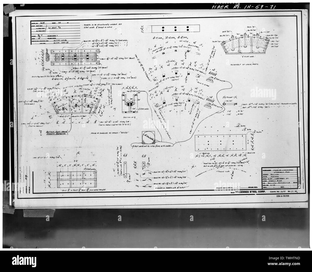PLAN DE FABRICATION POUR L'acier de construction (fiche n° 20) - Hutsonville, pont enjambant la rivière Wabash sur la State Route 154, in Graysville, Sullivan County, dans ; Milbank, R V ; Robinson et Steinman ; Pont du Wisconsin et de fer ; l'entreprise Vincennes Steel Corporation ; Glasgow, Charles J Banque D'Images