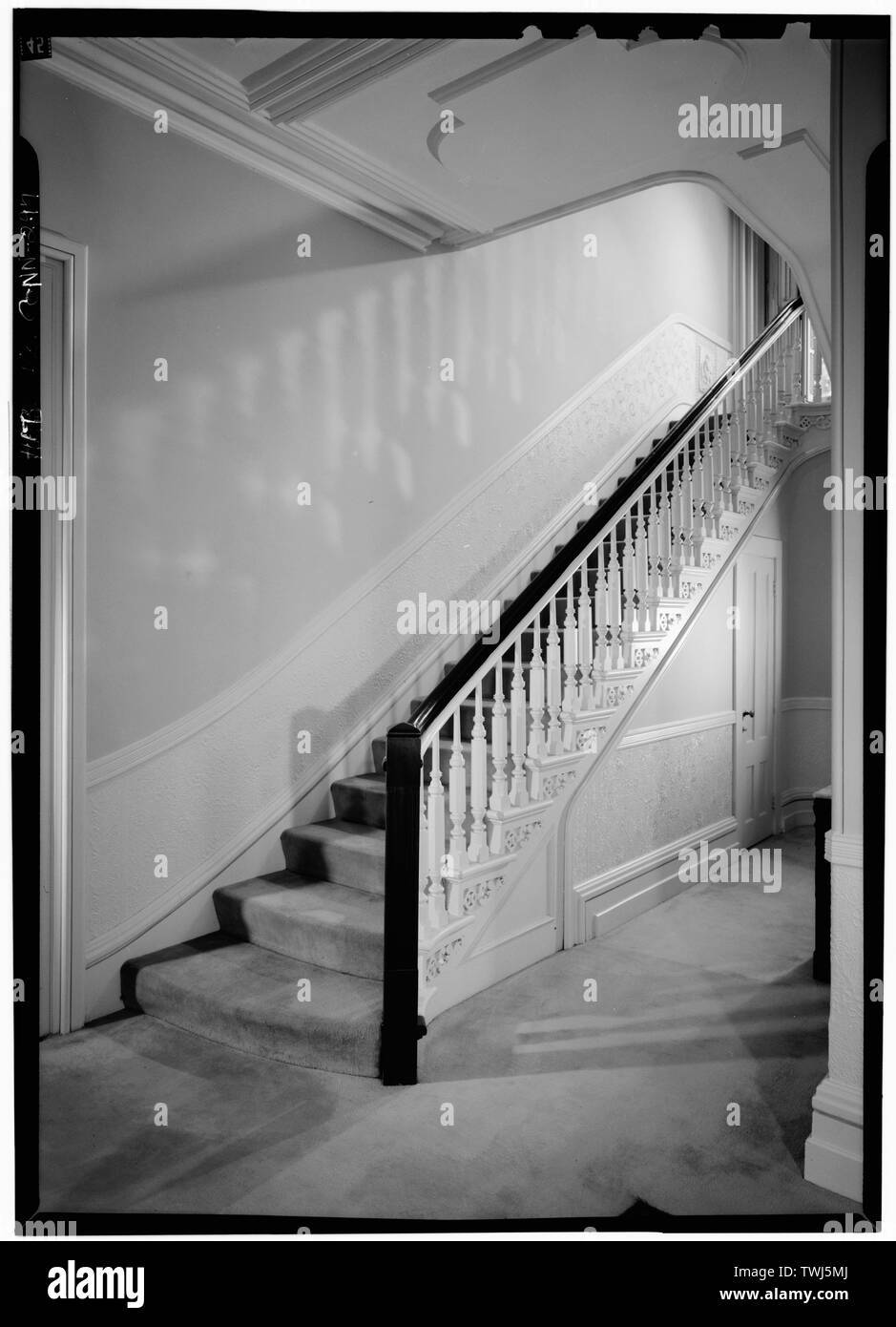Septembre 1966 Détail escalier - Zalmon Wakeman House, 418 Harbour Road, Southport, comté de Fairfield, CT Banque D'Images