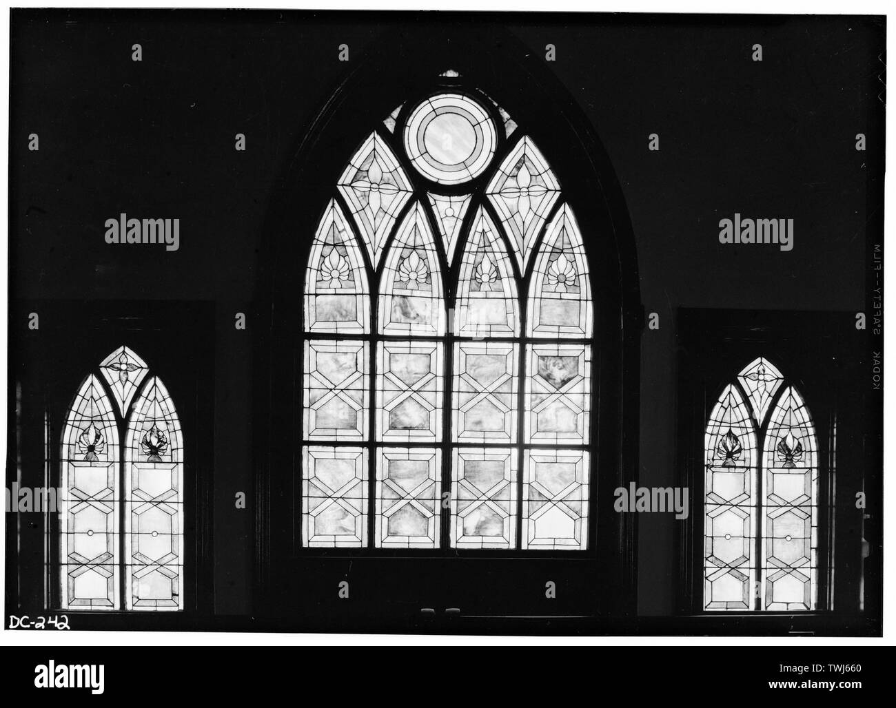 Septembre 1969 DÉTAIL DE VITRAUX DE MUR EST, de l'INTÉRIEUR DU BALCON - Le Mont Sion United Methodist Church, 1334 vingt-neuvième Street Northwest, Washington, District of Columbia, DC Banque D'Images