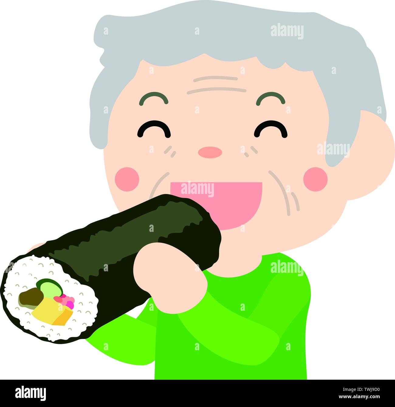 C'est une illustration d'une personne qui mange Sushi roll appelé Rouleau Eho. Illustration de Vecteur