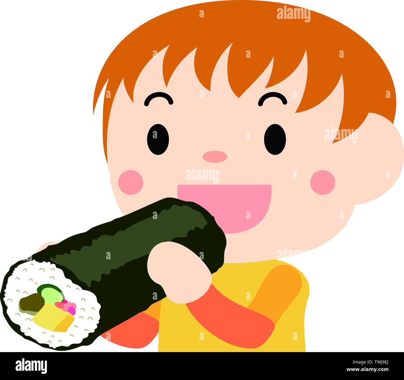 C'est une illustration d'une personne qui mange Sushi roll appelé Rouleau Eho. Illustration de Vecteur