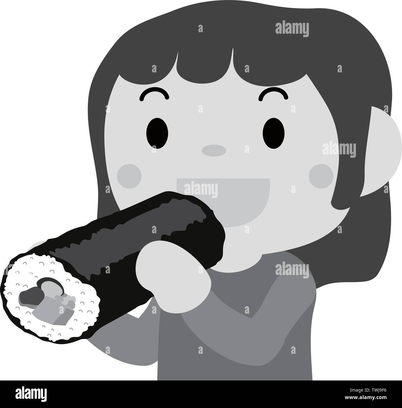 C'est une illustration d'une personne qui mange Sushi roll appelé Rouleau Eho. Illustration de Vecteur